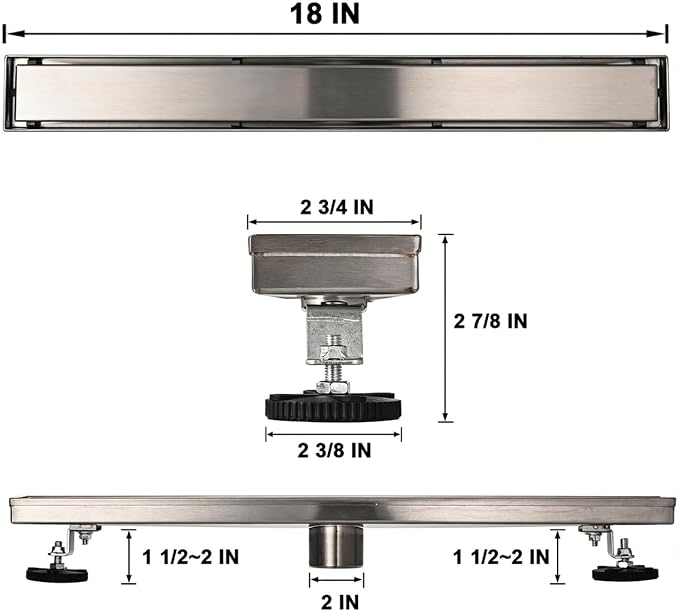 AVSIILE Linear Shower Floor Drain, 18 Inch Brushed Nickel 304 Stainless Steel Bathroom Drains Kit, Rectangular Shower Trench Drain with Reversable Tile-in Pattern Drain Cover & Hair Catcher
