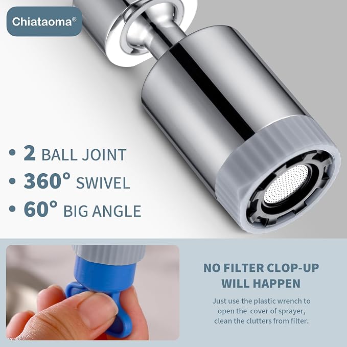 2 PACK Swivel Faucet Aerator,3-function Faucet Nozzle,360° Big Angle Rotate Kitchen Sink Faucet Attachment,Faucet Extender for Kitchen 55/64 inch Female Thread,Kitchen Sink Aerator Chrome