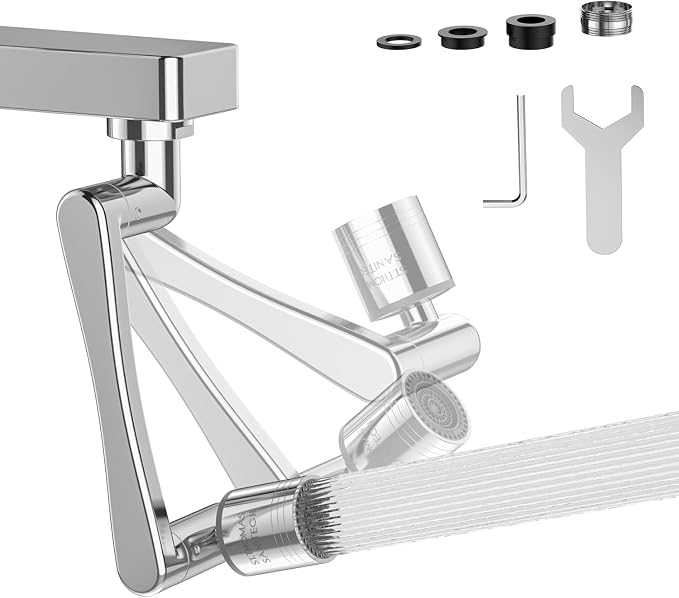 London Sunshine 1080° Swivel Faucet Extender, 360° Swivel Robotic Arm Faucet Aerator, 2 Sprayer Mode Kitchen Faucet Attachment Tap Head Replacement For Bathroom/Kitchen/Face/Hair