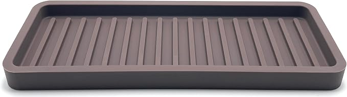 Silicone Sink and Surface Organizer Tray, Sponge Holder, Vanity Tray, Trivet, Heat Safe, Dishwasher Safe, for Bathroom and Kitchen Organization (Dark Chocolate, 9"x3.5")
