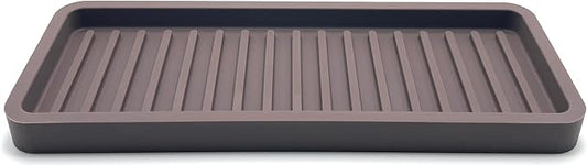 Silicone Sink and Surface Organizer Tray, Sponge Holder, Vanity Tray, Trivet, Heat Safe, Dishwasher Safe, for Bathroom and Kitchen Organization (Dark Chocolate, 9"x3.5")