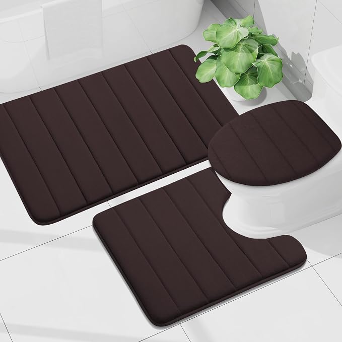 Buganda Memory Foam Bath Mat 45 x 27, Ultra Soft Absorbent Bathroom Rugs | Brown, Machine Washable Quick Dry Bath Mats for Bathroom Floor, Shower and Tub, Home Decor Accessories