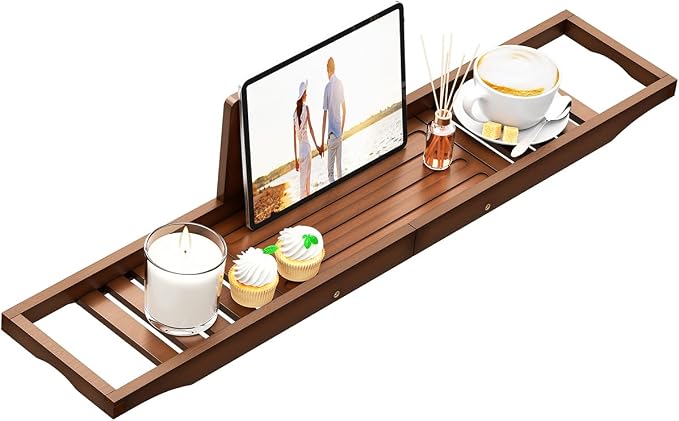 Bathtub Tray Caddy - Bath Tray - Bath Tub Table Tray Caddy - Bamboo Bath Tray for Tub