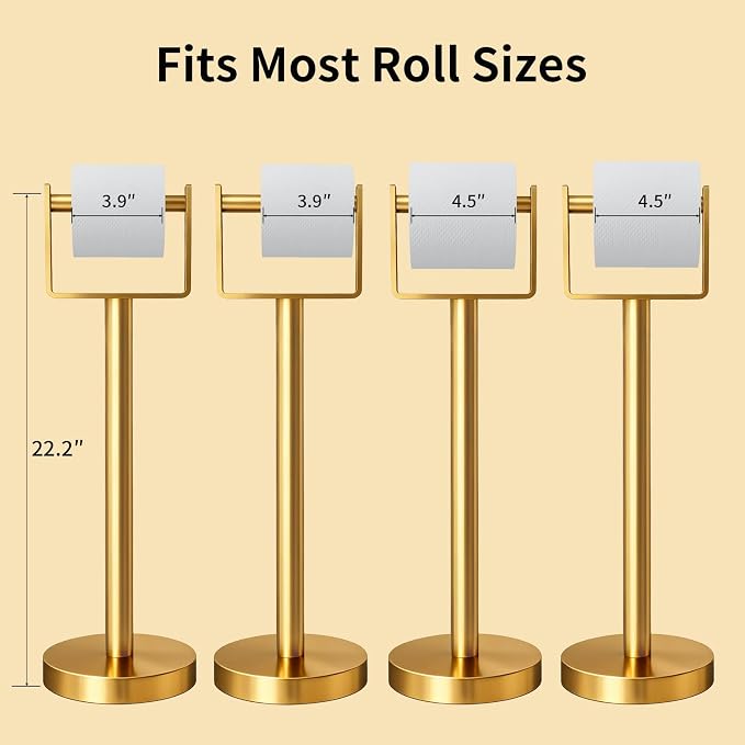 Heavy Duty Toilet Paper Holder Stand, Extra-Weighted Base No Tipping | Stainless Steel Toilet Paper Stand, Free Standing Floor Tissue Roll Holder for Bathroom, Gold 200UP