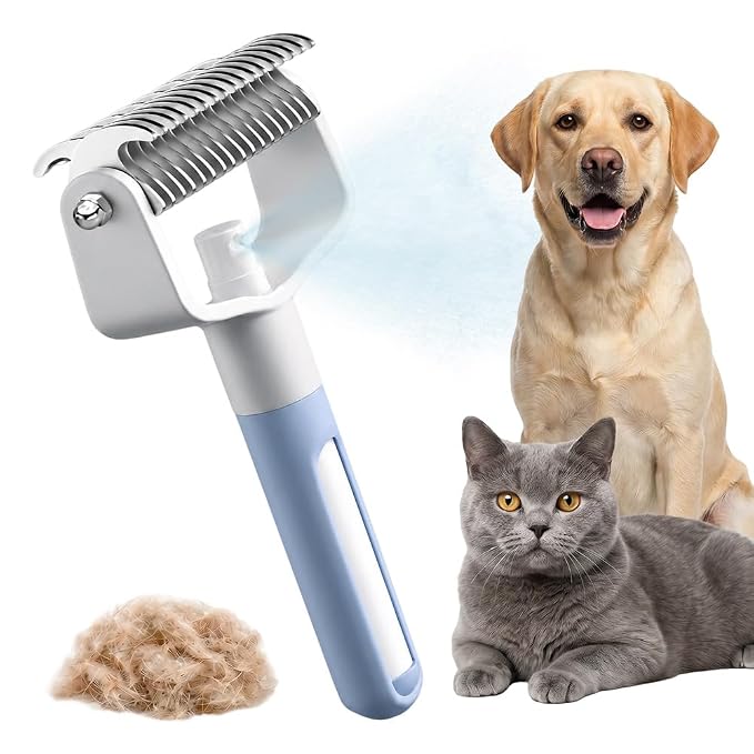 Pet Grooming Brush, Double Sided Pet Grooming Tool for Dogs and Cats, Extra-Wide Stainless Steel Deshedding Dog Brush for Matted Fur Medium or Long Haired Breeds (Blue, 1pcs)