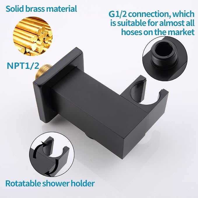AYIVG Bathroom All Brass Wall Mount Adjustable Hand held ShowerHead Holder Bracket , Black Finish