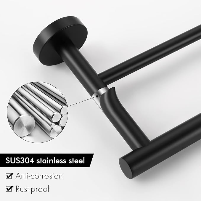 KES Double Towel Bar 33.6 Inch, Bathroom Towel Rack Towel Rod SUS304 Stainless Steel Rustproof Wall Mounted Matte Black, A2001S86-BK