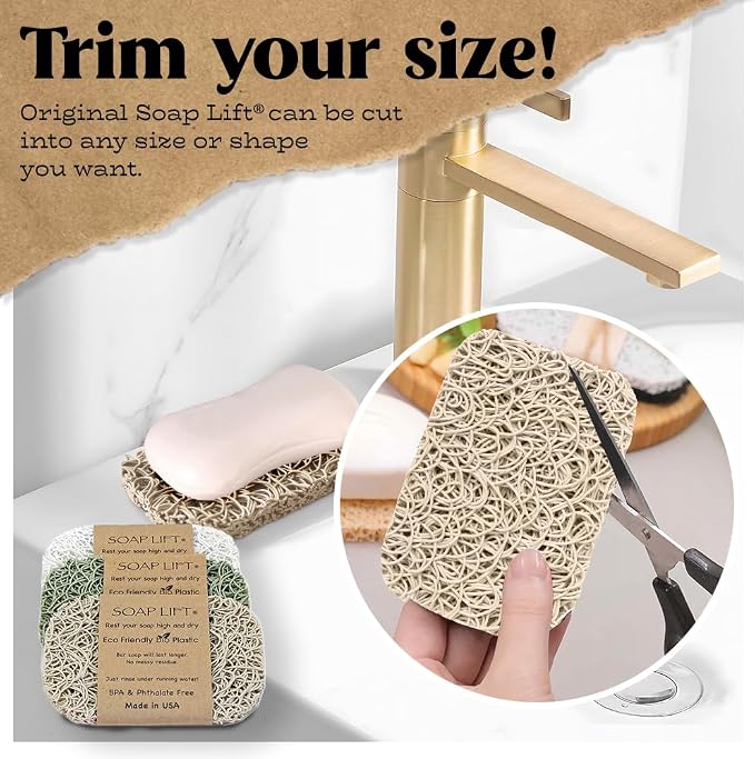Soap Lift Soap Bar Holder - Flexible Shower Tray with Self-Draining Design - Soap Saver Made of BPA-Free Bioplastic - Handmade Soap Lift for Dishes, Shower & Bathroom Sink -3-Pack (Sage, Bone & White)