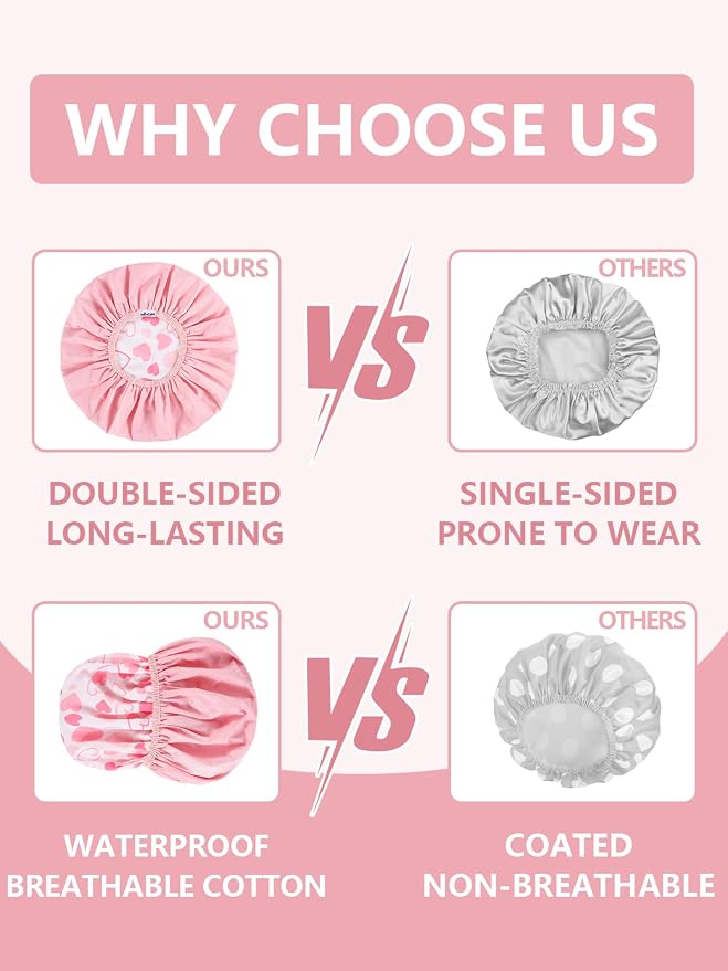 Years calm Shower Caps for Women Reusable Waterproof Double Layer Hair Cap | Both Sides Usable, Reversible Pattern & Solid Color Design, Soft Elastic Keeps Hair Dry for shower Spa Travel