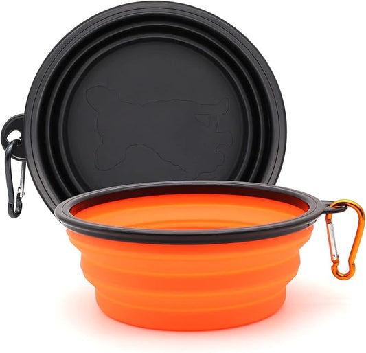 2-Pack Small Dog Travel Bowl, Collapsible Bowls for Dogs | Foldable Cat Water Bowl, Portable Pet Feeding Watering Traveling Dish (Black & Orange)