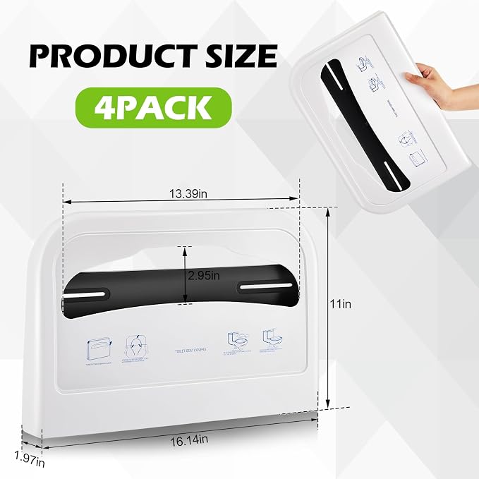 Hushee 4 Pcs Toilet Seat Cover Dispenser Wall Mount, Half-Fold Disposable Toilet Seat Cover Holder for Commercial Bathroom Restroom Use (White)