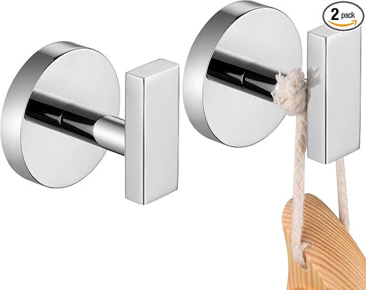 Robe Hook Polished Chrome Bath Towel Hooks Stainless Steel Wall Hooks for Bathroom Kitchen Closet Garage Door Hanger 2 Pack, AN1001CH-P2