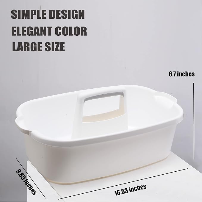 ALINK Large Plastic Shower Caddy Tote, Portable Storage Caddy Basket Organizer with Handle for Dorm, Bathroom, Tool, Garden, Kitchen, Cleaning Supplies - White
