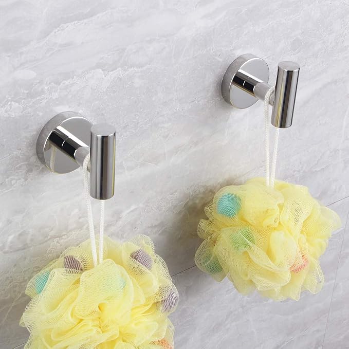kimzcn Polished Stainless Steel Towel Coat Hooks Bathroom Clothes Garage Hotel Cabinet Closet Sponges Robe Hook Wall Mounted Round Kitchen Heavy Duty Bath Door Hanger 2 Pack