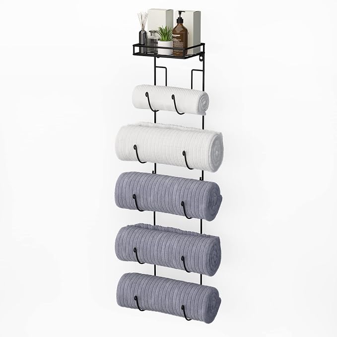 Wall Mount Metal Wine/Towel Rack with Top Shelf