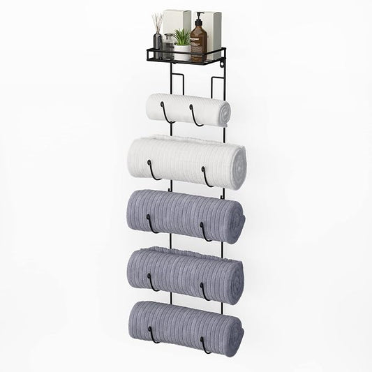 Wall Mount Metal Wine/Towel Rack with Top Shelf