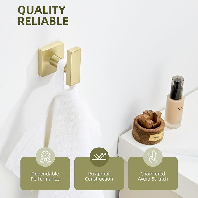 Angle Simple Towel Hook Brushed Gold, SUS304 Stainless Steel Robe Coat Hook for Bathroom, Hand Towel Holder Wall Mount