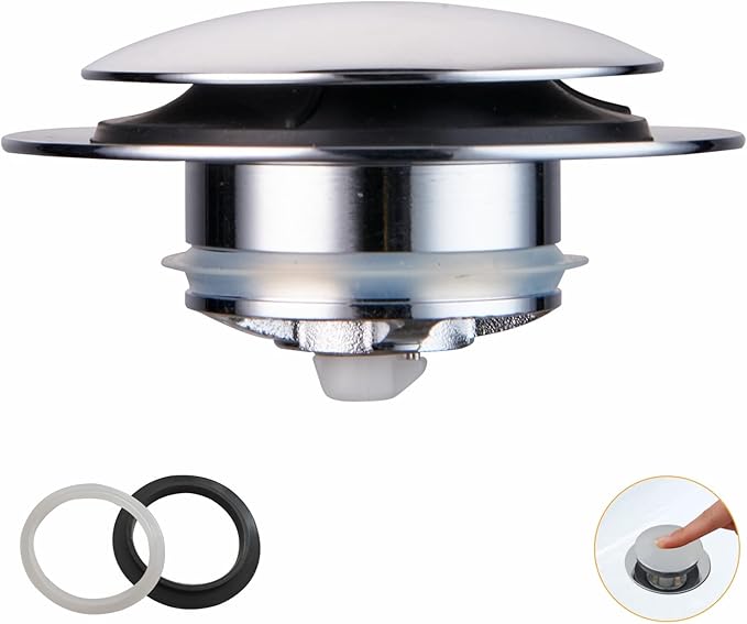 Wellup Universal Pop Up Tub Drain Stopper Replacement Chrome Tip Toe, Lift and Turn for Bathtub, EZ Chrome Plated Bath Plug Stopper