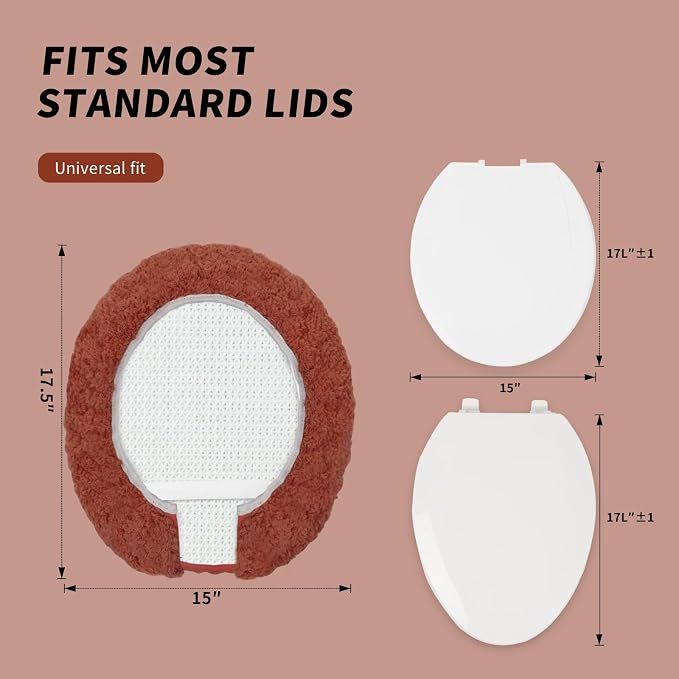Soft Microfiber Toilet Seat Cover 17.5" x 15" Machine Washable | Solid Toilet Lid Cover Adjustable Rubber Backing Fits Most 16 -17.5" L x 14-16" W Round Oblong and Elongated Toilet Seat