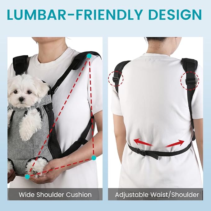 Mosago Dog Backpack Carrier, Front Chest Carrier for Small Dogs, Grey, L | Adjustable Shoulder Straps, Legs Out Design, Front Pocket Storage, Durable Fabric, Hands-Free Carrying, Walking/Hiking
