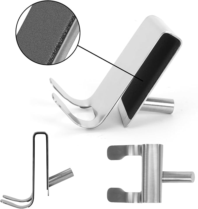 4-PCS Over Shower Door Towel Hooks for Frameless Glass, Stainless Steel Double-Sided Non-Slip Towel Hooks for Towels, Razor, Robes,Bath Towels, Bathroom Glass Door Towel Holder (4, Silver)
