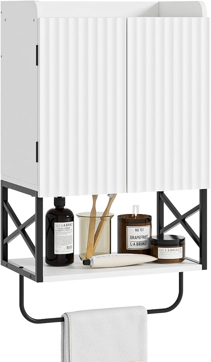 Masupu Bathroom Cabinet Wall Mounted, Wooden Medicine Cupboard with Adjustable Shelves, Space-Saving Wall Storage Unit for Bathroom, Kitchen and Living Room (9" D x 15.35" W x 27.16" H,Modern White)