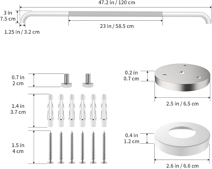 48 Inch Anti Slip Handicap Grab Bars, Munzong Bathroom Grab Bar for Wall, White Knurled Handicap Balance Bar,Safety Hand Rail Support Elderly Senior Assist Bath Handle