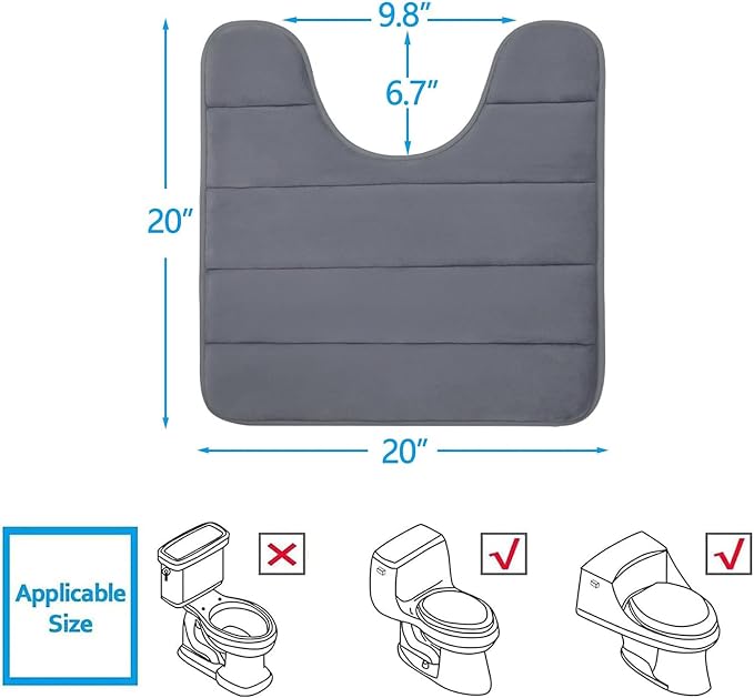 Buganda Memory Foam U-Shaped Toilet Rugs 20 x 20, Absorbent Bathroom mat | Dark Grey, Thick Soft Machine Washable toilet mat for bathroom, Contour Bath Rugs Mat for Toilet Base