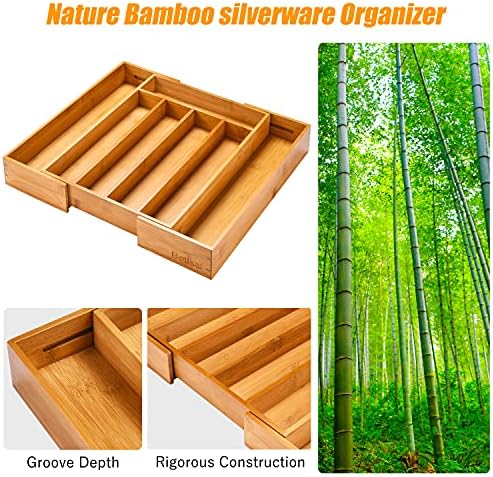 Bellsal Silverware Organizer Kitchen Drawer Organizer Expandable Bamboo Utensil Holder Cutlery Tray for Kitchen Utensil and Flatware Bedroom Office