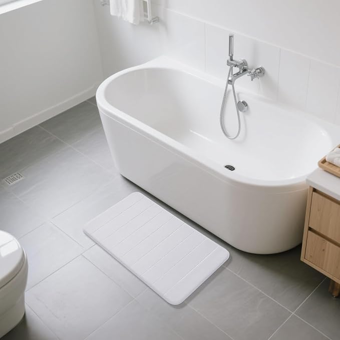 Yimobra Large Bath Mat 36"x24", Super Soft Quick Dry Memory Foam Bathroom Rug, Water Absorbent, Non Slip Backing Machine Washable for Tub Shower, Thick Comfort Support, White