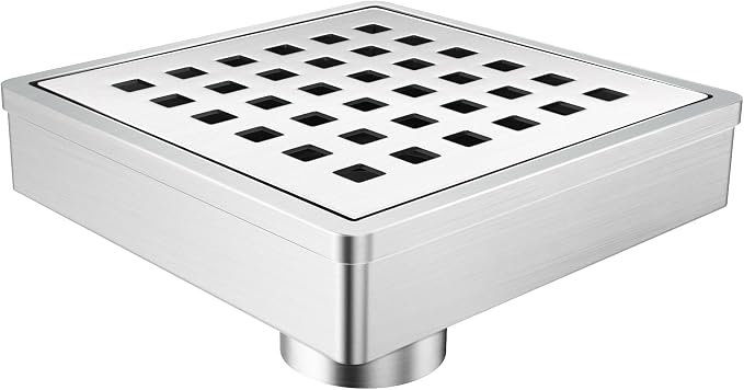 4 Inch Shower Drain, Modern 304 Stainless Steel Square Shower Drain for Bathroom, Brushed Nickel Shower Floor Drain with Grate Removable, Hair Strainer
