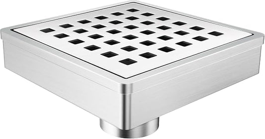 4 Inch Shower Drain, Modern 304 Stainless Steel Square Shower Drain for Bathroom, Brushed Nickel Shower Floor Drain with Grate Removable, Hair Strainer
