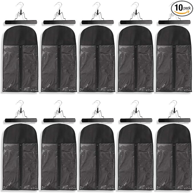 10 Pack Hair Extension Storage Bag Hair Extension Hanger Strong Holder Dust-proof Portable Suit with Transparent Zip Up Closure- Lightweight, Waterproof and Portable (Black)
