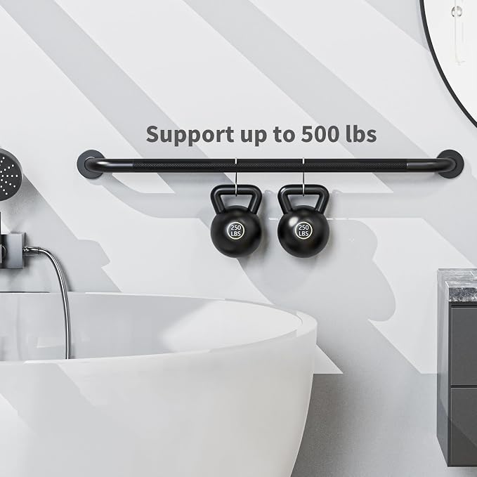 36 Inch Black Shower Grab Bar with Anti-Slip Knurled Grip,YuanDe Stainless Steel Bathroom Grab Bars，Shower Handrail Support, Handicap Elderly Balance Assist Handles