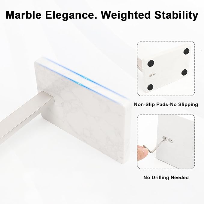 Hand Towel Holder Stand, 14.5" Hand Towel Rack with Weighted Marble Base, 304 Stainless Steel L-Shape Standing Towel Bar for Vanity Bathroom Kitchen Countertop (Brushed Nickel)