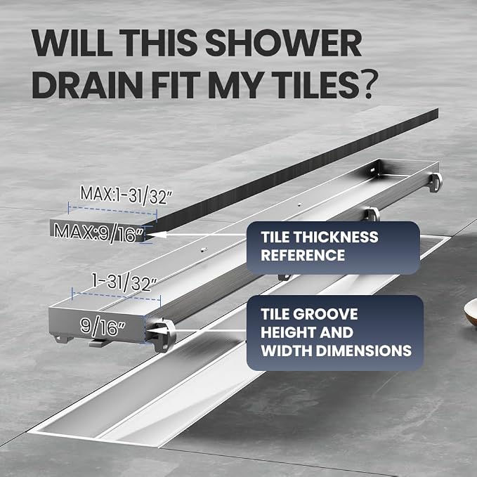Linear Shower Drain 18 Inch, Shower Drain with 2-in-1 Tile Insert Panel, Brushed AISI 304 Stainless Steel Linear Drain for Fast Drainage, Floor Drain for Bathroom, Kitchen, Garage & More