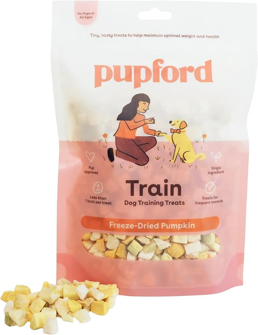 Pupford Freeze Dried Training Treats for Dogs & Puppies (Pumpkin, 4 oz) | 450+ treats per bag, Ultra low-calorie, Only 1 ingredient, All breed sizes, Mess free and bite sized, Trainer recommended