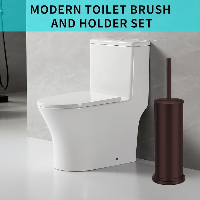 Stainless Steel Toilet Brush and Holder Set,Toilet Bowl Brush and Holder | Bronze Heavy Duty Toilet Brush for Bathroom with Long Handle,Removable Inner Bowl and Splash Protection,Deep Cleaning
