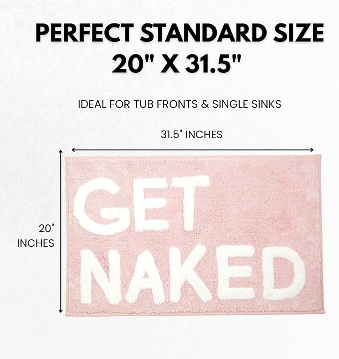 LABEND HOME Get Naked Bath Mat 20" x 31.5” - Funny Bathroom Rug, Plush Microfiber Non-Slip Backing, Machine Washable Quick-Dry Bath Decor - Pink