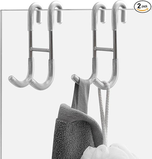 Homevacious 2 Pack Shower Door Hooks Towel Hooks for Bathroom Frameless Glass Shower Door SUS 304 Stainless Steel Drilling-Free Hanger Shower Hooks Chrome