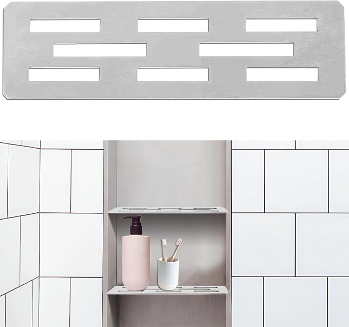 Rectangular Shower Niche Shelf for 12 Inch Tile, Tile Ready Niche Insert with Brushed 316 Stainless Steel, Fits 1/8 Inch Grout Lines, Recessed Shower Shelf