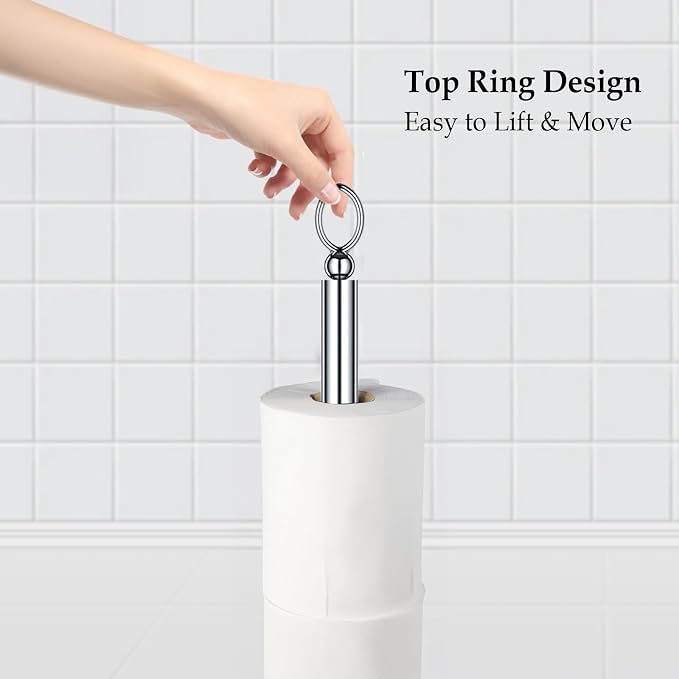 ROLABAM Heavy Weighted Toilet Paper Holder (with Reserve Function) Free Standing Toilet Paper Storage，Spare Toilet Paper Roll Holder Storage Stand for Bathroom Total Height 22.5" ，Chrome