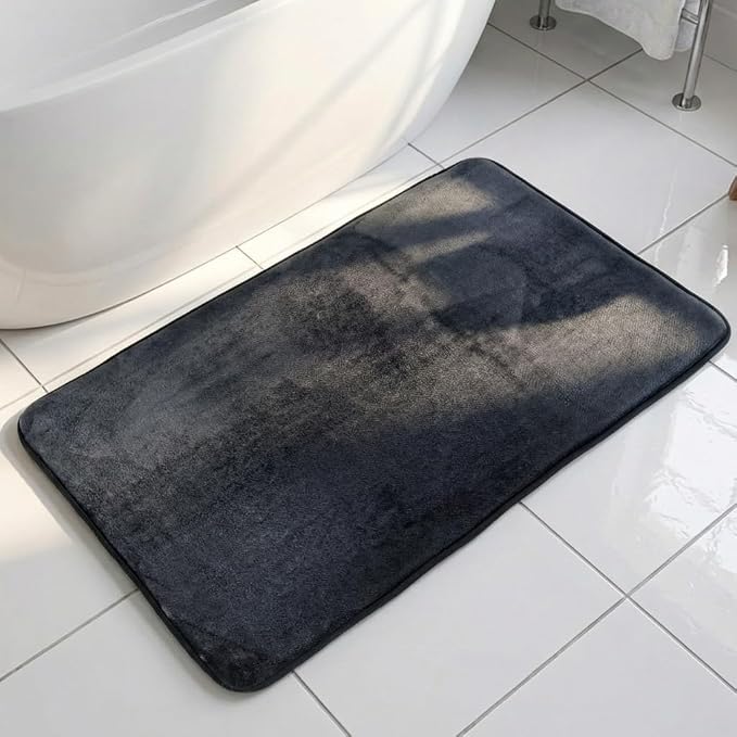Muddy Mat® Memory Foam Bath Mat – Velvet Soft Non Slip Bathroom Rugs, Thick Absorbent Bath Rugs, Washable Bath Mat for Bathroom Floor and Shower, Black 20" x 30"