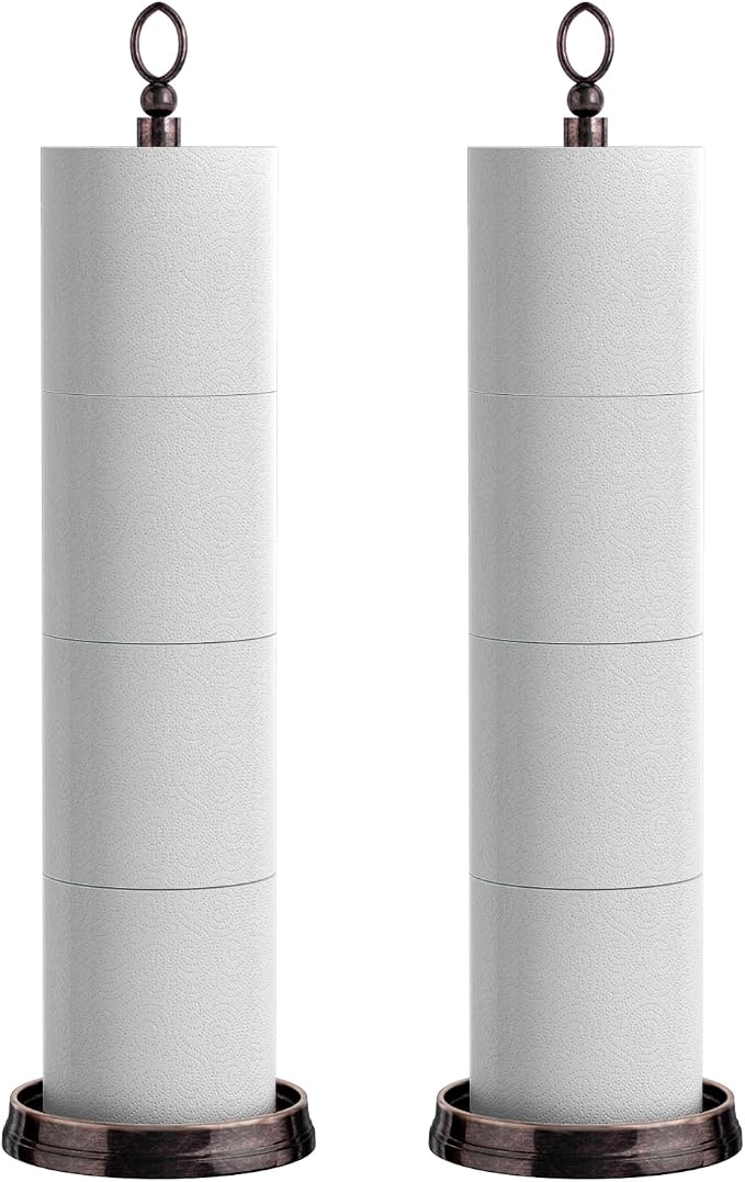 ROLABAM Toilet Paper Holder Stand, Free Standing Toilet Paper Storage for Bathroom, Weighted Base with Reserve for 4 Roll (2 Pack, Oil Rubbed Bronze)