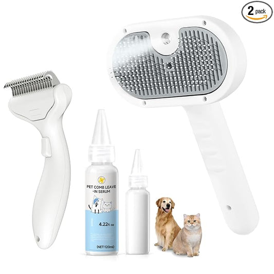 Pet Steam Brush for Dogs & Cats, 3-in-1 Shedding Grooming Tool | Self Cleaning Spray Comb with Mist, Dog Brush for Shedding, Cat Brush for Hair Removal, Long Haired Pets, Waterless Shampoo