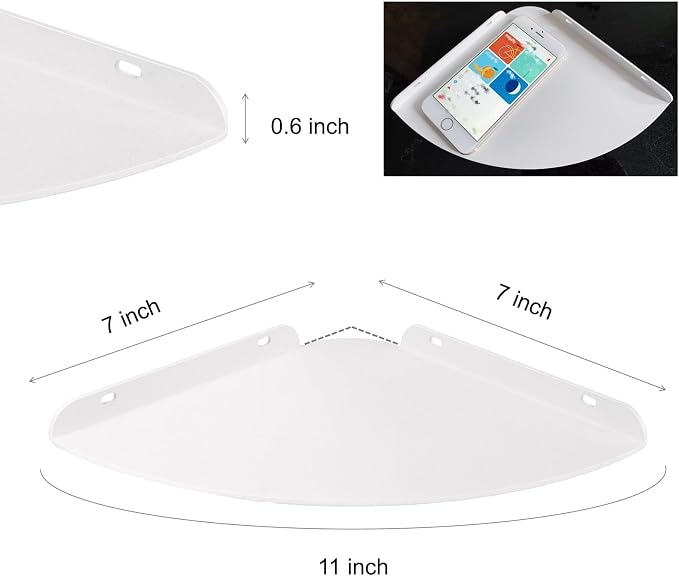 Small Floating Corner Shelves Metal Corner Wall Mounted Shelf Curved Corner Hanging Shelving for Bathroom, Kitchen, Living Room, Office, Bedroom & Dorm (White 2 pcs)