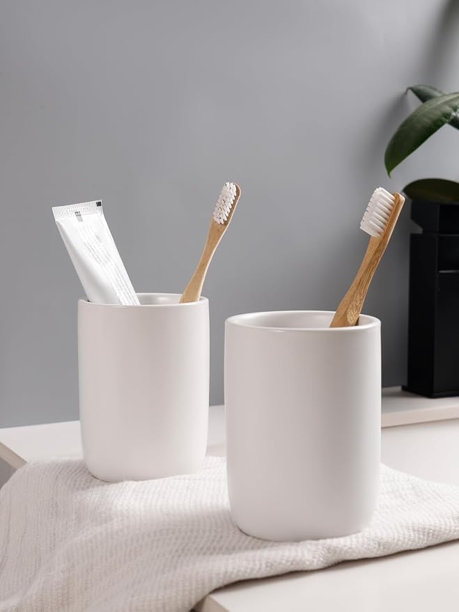 Bosilunlife Soap Dispenser and Toothbrush Holder Set - 11Oz Foam Soap Dispenser Pump Ceramic Bathroom Counter Soap Toothbrush Holder Set White Bathroom Accessories Set