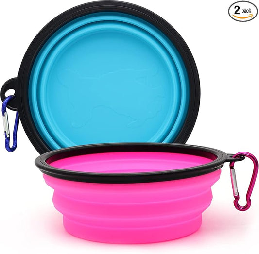2-Pack Small Dog Travel Bowl, Collapsible Bowls for Dogs | Foldable Cat Water Bowl, Portable Pet Feeding Watering Traveling Dish (Pink & Light Blue)