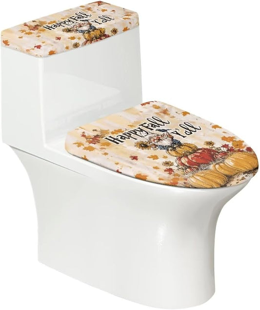 Pumpkin Toilet Seat Lid Covers for Bathroom Maple Leaf Toilet Tank Cover Set with Retractable Belt Autumn Decor