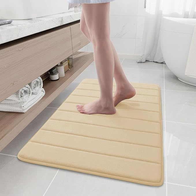 Buganda Memory Foam Bath Mat 35.4 x 24, Ultra Soft Absorbent Bathroom Rugs | Gold, Machine Washable Quick Dry Bath Mats for Bathroom Floor, Shower and Tub, Home Decor Accessories